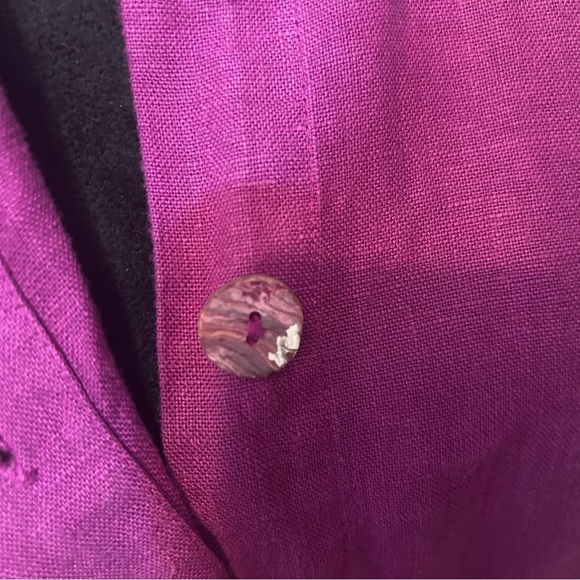 Bryan Walker Women Linen Jacket Large Minimalist Lagenlook Purple Pockets Button - Picture 4 of 10